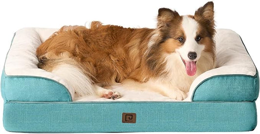 EHEYCIGA Orthopedic Dog Beds for Large Dogs, Waterproof Memory Foam Large Dog Bed with Sides, Non-Slip Bottom and Egg-Crate Foam Pet Couch Bed with Washable Removable Cover, Turquoise Blue