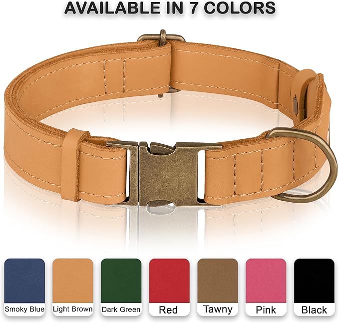 AirTag Dog Collar - Genuine Leather Dog Collar with Apple AirTag Holder and Metal Buckle - Smart GPS Tracking Pet Collars for Small Medium Large Dogs Puppy (Light Brown, L, 17"-21" Neck Fit)