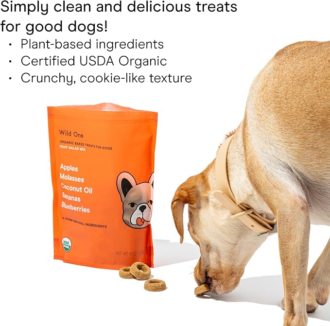 Wild One Organic Natural Crunchy Baked Dog Treats Made in The USA Fruit Salad 8 Ounce 3 Pack