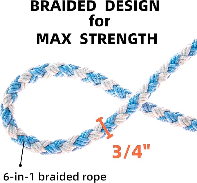 Handmade 5ft Braided Cotton Dog Leash with Unique Floral Handle, Durable and Stylish, Ideal for Small to Large Dogs,Blue & White Color
