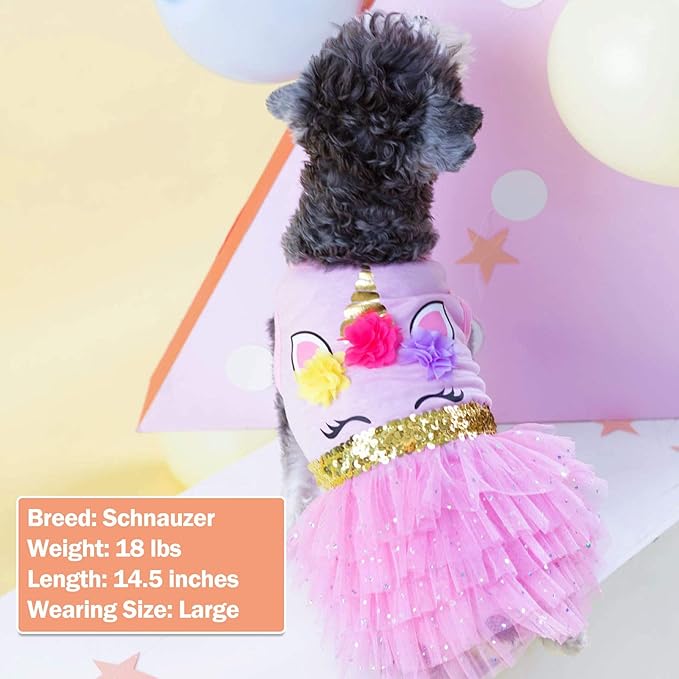 KYEESE Dog Dress Unicorn Tiered Layer Tutu Tulle Dogs Birthday Party Dresses with Sequins Dog Clothes X-Small