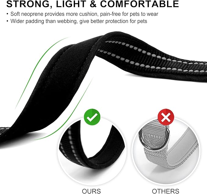 azuza Reflective Dog Collar with Airtag Holder, Soft Neoprene Padded Pet Collar with ID Tag Ring, Adjustable for Puppy and Small Dogs,Black,XS