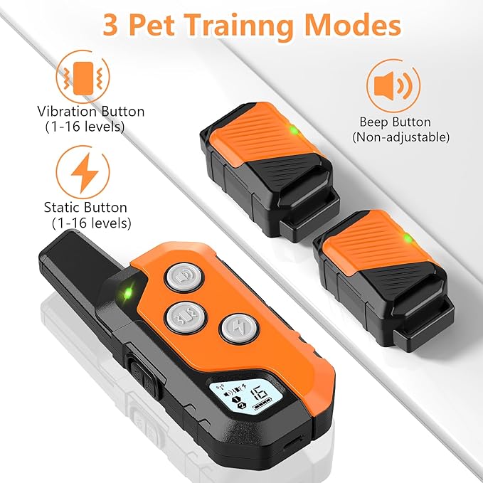 Shock Collar for Dogs, Dog Training Collar with Remote Control for 2 Dogs, 3 Training Modes with Beep, Vibration and Satic, Waterproof, Rechargeable E Collar for Large Medium Small