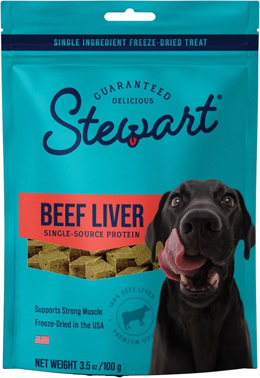 Stewart Single Ingredient Freeze Dried Raw Dog Treats, Beef Liver, 3.5 Ounce Resealable Pouch, Training Treats or Meal Topper Dogs, High Protein, Grain-Free, Gluten-Free
