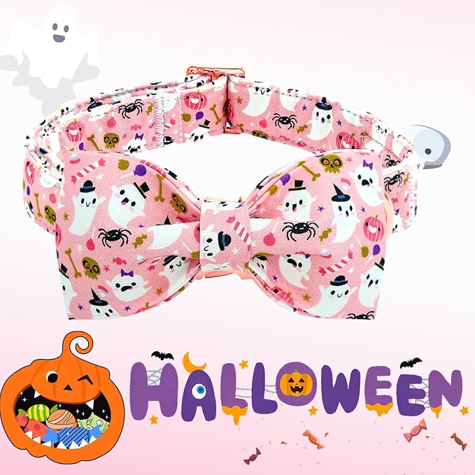 Lionheart Glory Halloween Dog Collar Bowtie - Heavy Duty Adjustable Fall Holiday Collar for Medium Dogs - Bow for Female or Male Pets - Gift