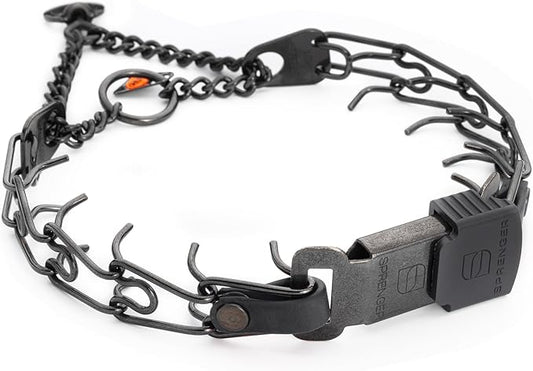 Herm Sprenger Black Stainless Steel Dog Collar with Quick Release ClicLock Buckle and Biothane Insert Training Collar Made in Germany (Black, 16in x 2.25mm(Neck Size up to 13-14in))