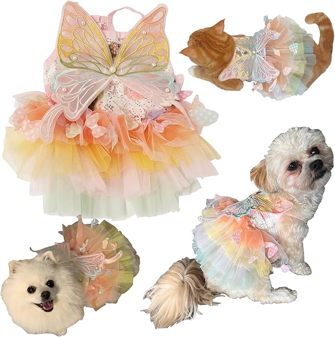 Breathable Mesh Colorful Pet Costume with Butterfly Wings for Cats, Dogs, Rabbits-1PC (Orange, Large)