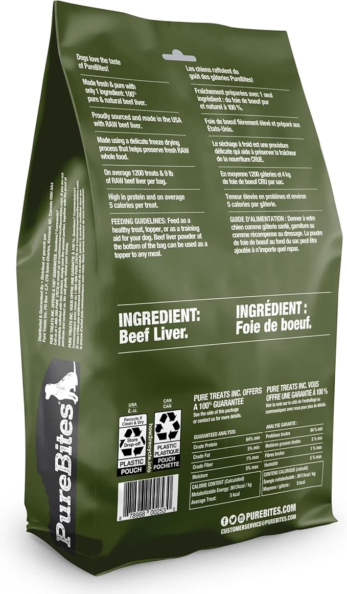PureBites Beef Freeze Dried Dog Treats, 1 Ingredient, Made in USA, 44oz