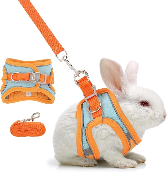 Adjustable Rabbit Harness and Leash Set Double Buckle with Reflective Strips Soft Bunny Breathable Vest Harness for Kitten Ferret Pig Puppy Small Animal Walking Accessories