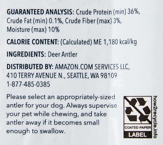 Amazon Brand - Wag Deer Antler Chew for Dogs, Naturally Shed, Whole, Medium 6 - 7.5 inches, Long Lasting for Aggressive Chewers, Best for Dogs 15-30 lbs, 1.80 Ounce (Pack of 1)