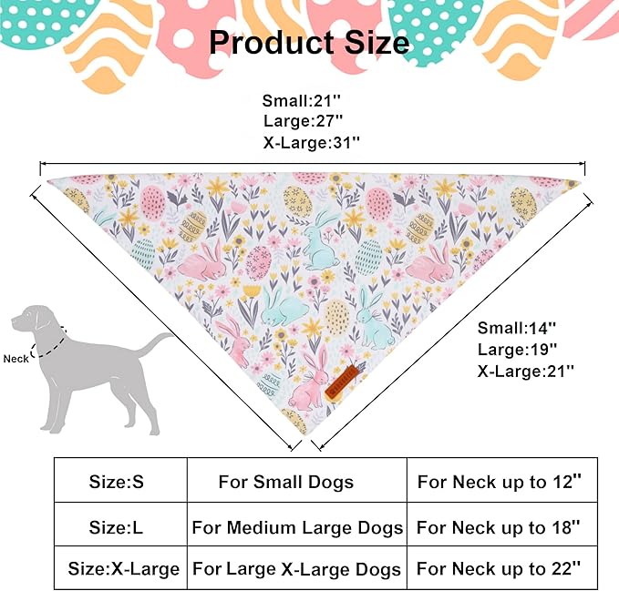 ADOGGYGO Easter Dog Bandana, Carrot Rabbit Pet Scarf, Premium Durable Fabric, Easter Bandanas for Small Dogs Pets (Small)