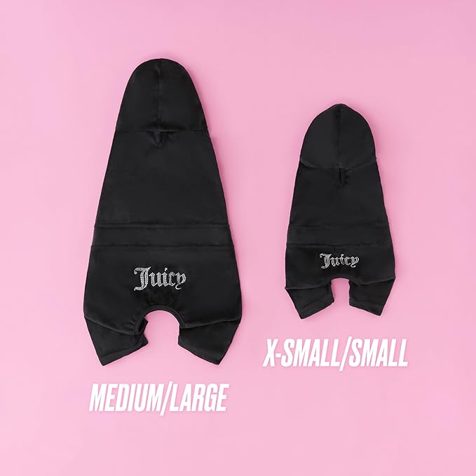 Juicy Couture Hooded Pet Juicy Bling Velour Tracksuit Chest 24 inches for Small Dogs and Cats - Black - M/L