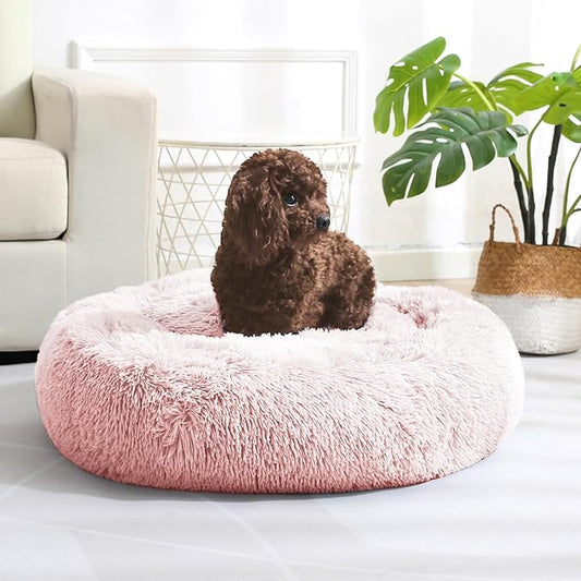 JOLLYVOGUE Dog & Cat Bed, Calming Anti-Anxiety Pet Bed for Small Dogs, Fluffy Donut Cushion for Small and Medium Pets (20")