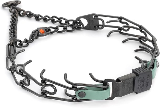 Herm Sprenger Black Stainless Steel Dog Collar with Quick Release ClicLock Buckle and Biothane Insert Training Collar Made in Germany (Sage Green, 23in x 3.2mm(Neck Size up to19-20in))