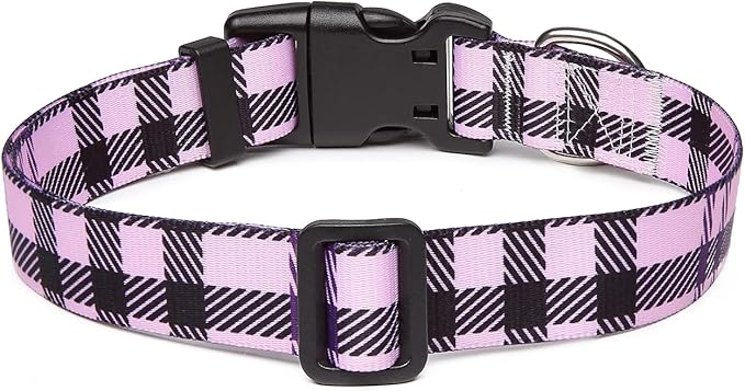 Adjustable Dog Collar with Patterns, Ultra Comfy Soft Nylon Breathable Pet Collar for Small Medium Large Dogs (L, Purple Plaid)