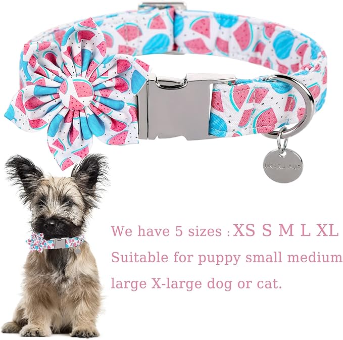 Flower Dog Collar, Durable Comfortable Cotton Cute Dog Collar with Flower for X-Large Dog Girl, Summer Dog Collar with Metal Buckle, XL