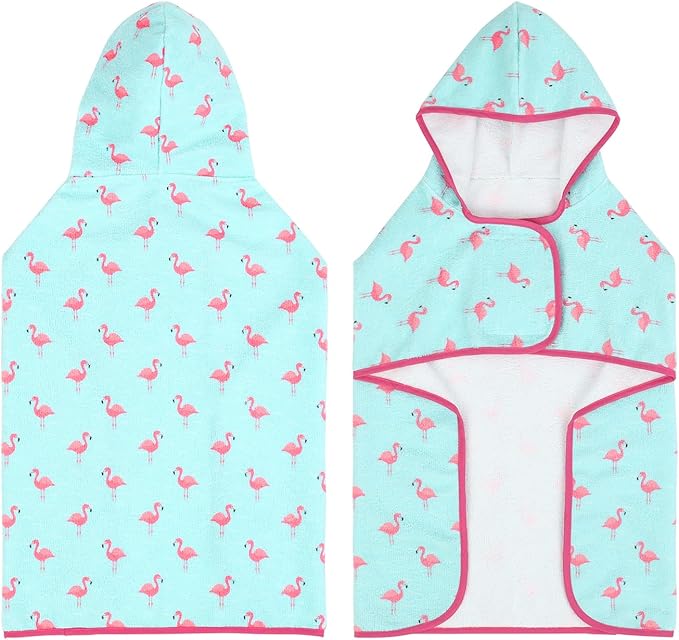 HDE Dog Bathrobe Super Absorbent Quick Drying Towel with Hood for All Dog Breeds Sizes S-XXL - Flamingos - M