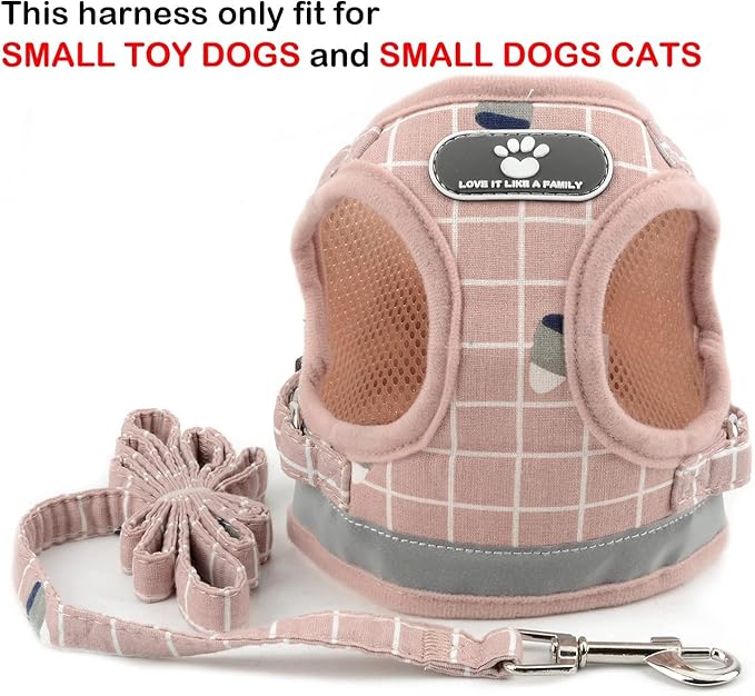 Zunea No Pull Small Dog Harness and Leash Set Adjustable Reflective Step-in Chihuahua Vest Harnesses Mesh Padded Plaid Escape Proof Walking Puppy Jacket for Boy Girl Pet Dogs Cats Pink S