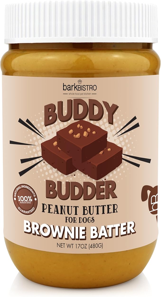 BUDDY BUDDER Brownie Batter, 100% Natural Peanut Butter, Healthy Dog Treats, Stuff in Toy, Pill Pocket, Made in USA, 17 oz Jars