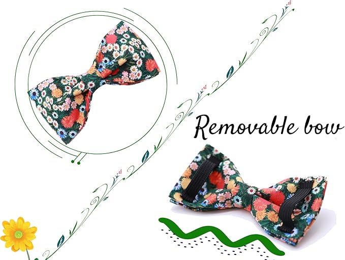 Lionheart glory Floral Print Dog Collar Adjustable Soft Dog Collar with Bowtie, Girl Pet Collars for X-Small Small Medium Large Dogs