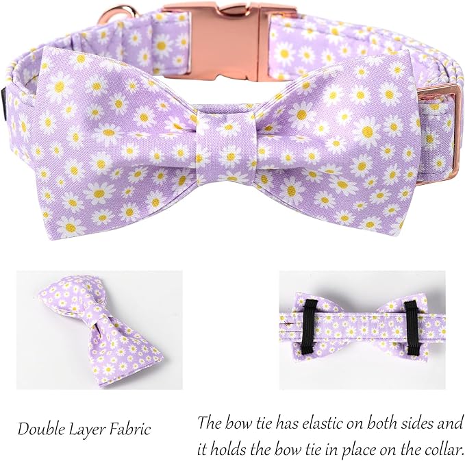 Lionet Paws Spring Dog Collar with Bowtie, Soft Comfortable Adjustable Cute Daisy Bowtie Collar for Dogs and Cats Female Gift, XS, Neck 8-12 inches