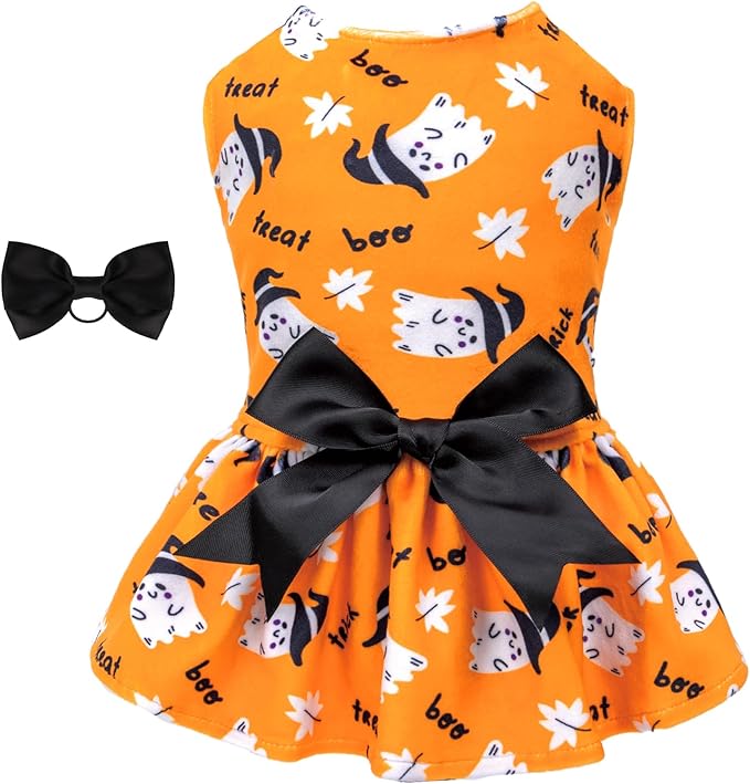 CuteBone Dog Dresses Velvet Holiday Small Dogs Clothes Onesie Pet Apparel Girl Puppy Skirt with Bow Hair Rope CVA28S