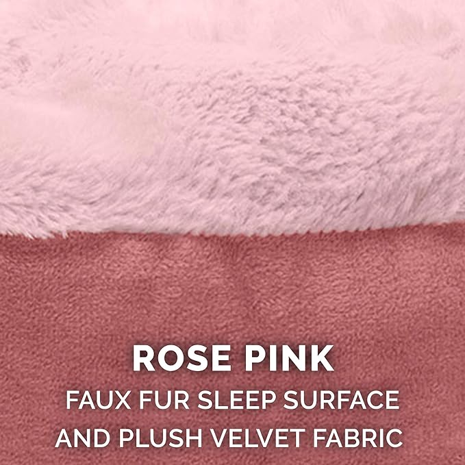 Furhaven 24" Round Calming Donut Dog Bed for Indoor Cats & Small Dogs, Washable, For Dogs Up to 20 lbs - Plush Velvet Waves Hooded Donut Bed - Rose Pink, Small