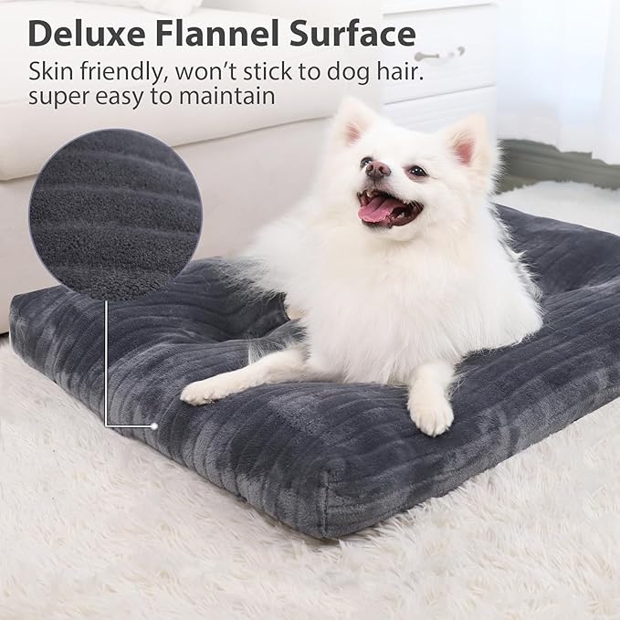 Dog Crate Bed Washable Dog Beds for Small Dogs Deluxe Thick Flannel Fluffy Comfy Kennel Pad Anti-Slip & Anti-Scratch Pet Sleeping Mat, 23 x 18 Inch, Gray