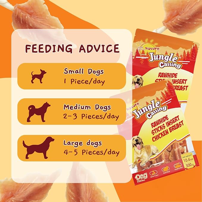 Jungle Calling Dog Treats, Chicken Jerky Wrapped Rawhide Chew Sticks, Long Lasting Chewing Snacks, Hip and Joint Supplement for Dogs with Glucosamine & Chondroitin, 10.6 oz