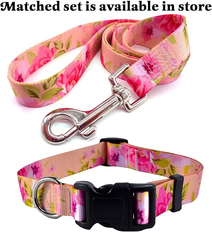 Dog Collar with Bohemia Floral Tribal Geometric Patterns - Soft Ethnic Style Collar Adjustable for Small Medium Large Dogs (Pink Rose, S)