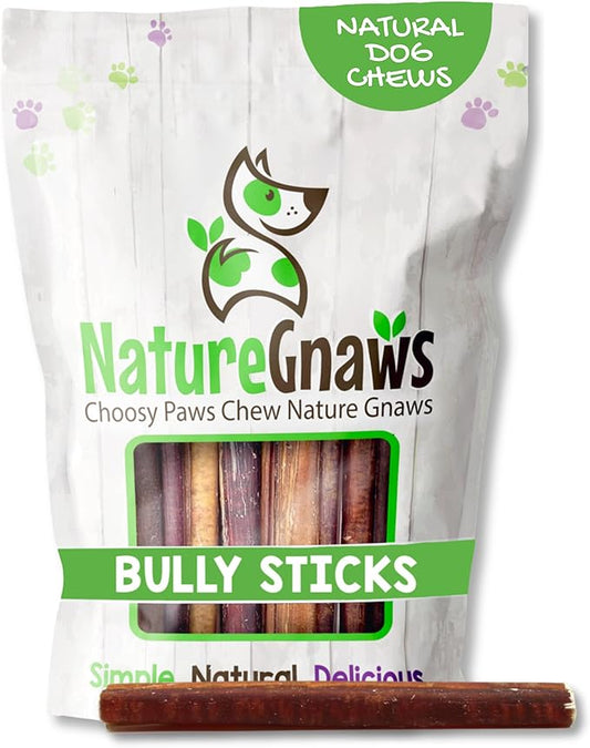 Nature Gnaws Large Bully Sticks for Dogs 5-6" (3 Count) - Thick Long Lasting for Aggressive Chewers and Large Dogs - Natural Beef Dog Chew Bones