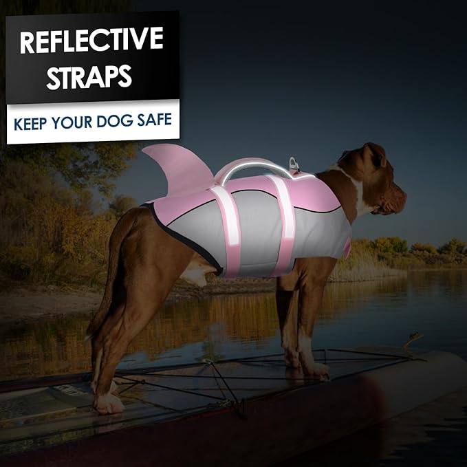 AOFITEE Dog Life Jacket, Shark Dog Life Vest for Swimming Boating, High Flotation Pet Lifesaver with Rescue Handle, Reflective French Bulldog Lifejacket, Life Jackets for Small Medium Large Dogs, M
