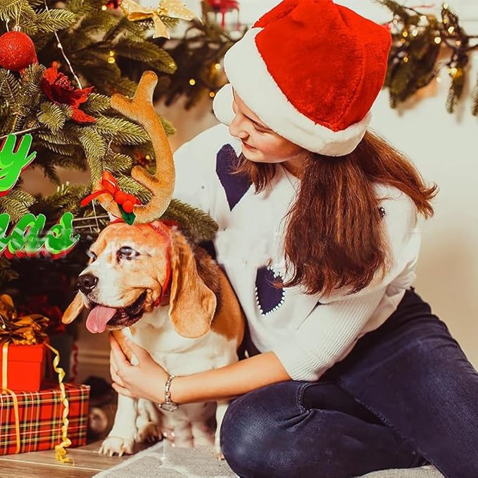 ANIAC Dog Antlers Headband Christmas Dog Outfit for Small Medium Large Dog Reindeer Costumes Pet Elk Head Accessories for Christmas Halloween (Brown, Small)