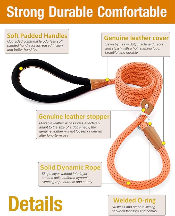 lynxking 5 FT Dog Leash Slip Lead 2 Pack Strong Heavy Duty Braided Dog Training Leash No Pull Training Lead Leashes for Medium Large and Small Dogs