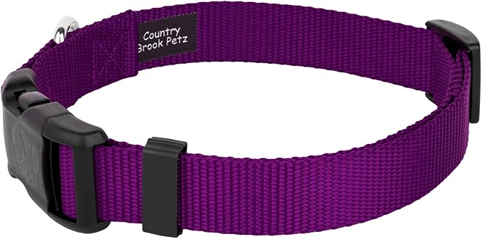 Country Brook Petz - American-Made Dog Collar for Large, Medium, and Small Dogs and Puppies - Deluxe Heavy Duty Nylon in 33 Dazzling Colors (Large, 1 Inch Wide, Purple)