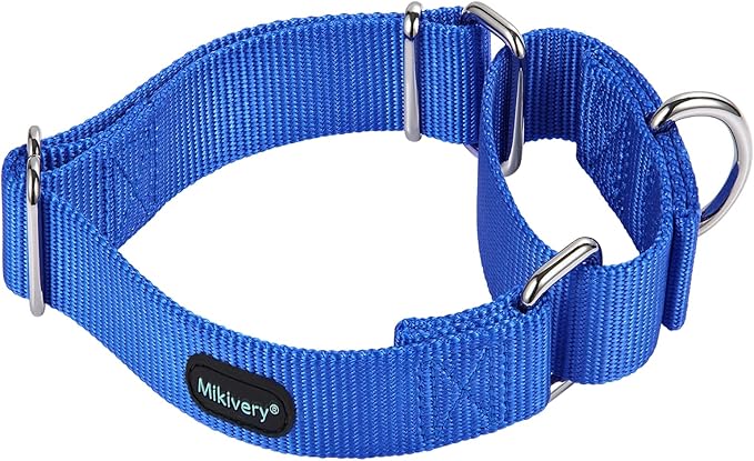 Mikivery Martingale Dog Collar Nylon Adjustable and Safety Training Colourful Comfortable Metal Buckle Pet Collars for Small Medium and Large Dogs(Royal Blue,M)