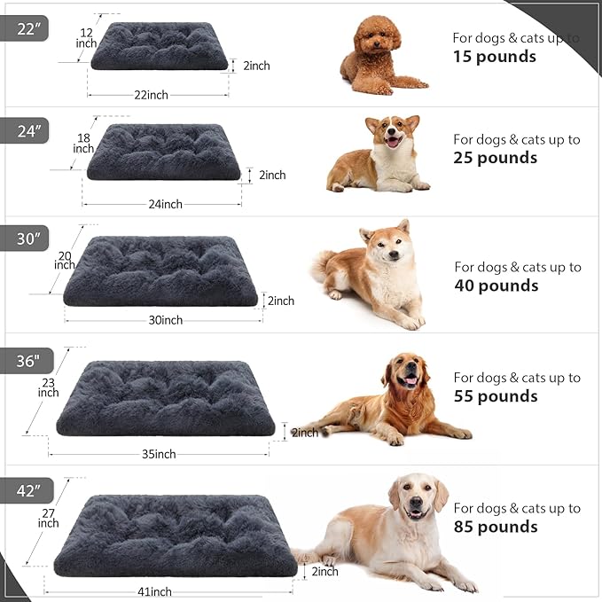 Vonabem Medium Dog Bed Crate Pad 30 inch, Washable Puppy Crate Beds for Medium Small Dogs Cats, Plush Soft Pet Beds, Dog Mats for Sleeping, Kennel Pad Dark Grey