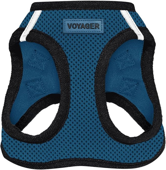 Voyager Step-in Air Dog Harness - All Weather Mesh, Reflective, No Pull Harness for Small, Medium Dogs, Cats - Secure with Hook & Loop Fastener, Buckle, Double D-Rings - Blue/Black Trim, XXXS