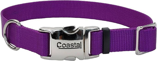 Coastal Pet Adjustable Dog Collar with Metal Buckle - Comfortable Fade-Resistant Dog Collar with Snap Lock - Perfect for Walking & Tie Outs - Purple - 3/4" x 14" - 20"