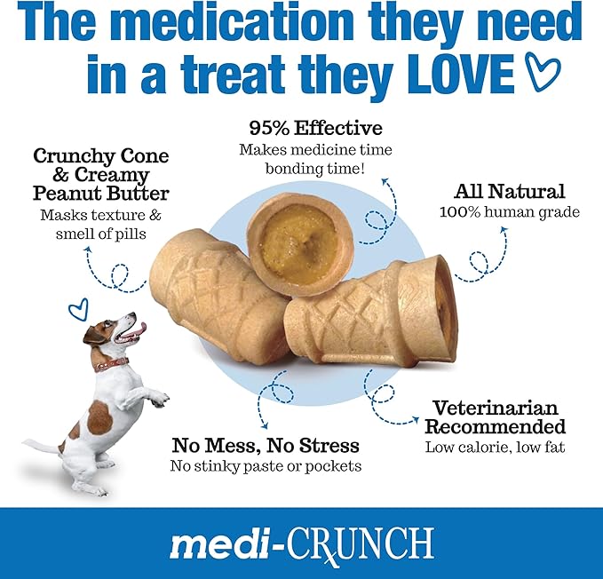 Pill Pouches for Dogs, Peanut Butter Crunchy Ice Cream Cone Treats, Pill Pockets for Dogs Capsule Size Wrap, Canine Health Supplies, 30 ct