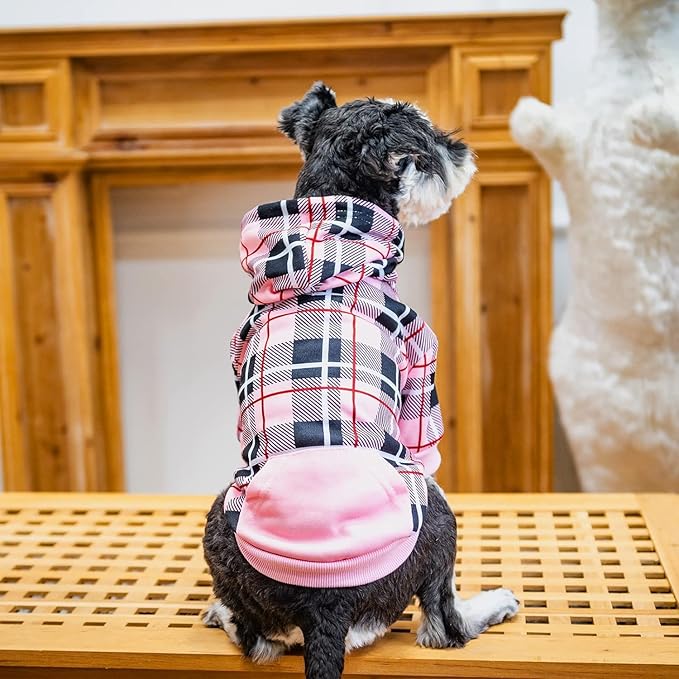 EXPAWLORER Plaid Dog Hoodie - British Style Warm Dog Sweater Shirt with Leash Hole,Pitbull Clothes Outfits,Winter Coat Apparel for All Breeds Puppy Girl Boy-Cat Apparel