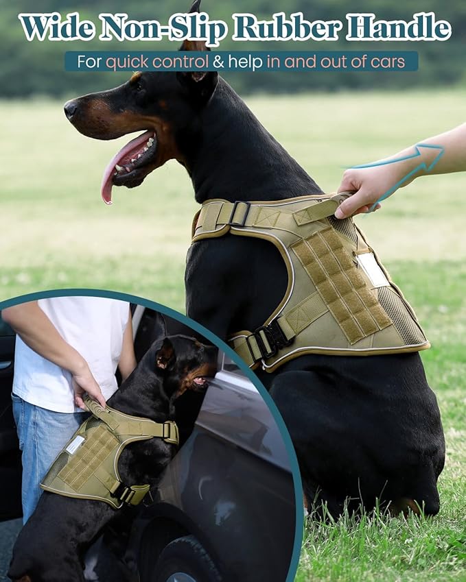 Reflective Service Dog in Training Vest Harness for Extra Large Dogs, Adjustable Heavy Duty Padded Brown Dog Harness, with Front Clip and Metal Buckles Do Not Pet for Training, Hiking