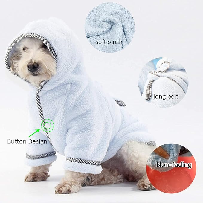 Dog Bathrobe, Microfiber Fast Drying Absorbent Hooded Bath Towel White for Puppy Small Medium Large Dog Cat (L, LightCyan)