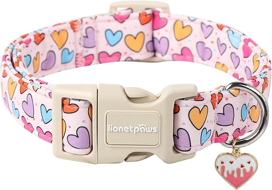 Lionet Paws Valentine's Dog Collar- Cute Spring Sweet Heart Dog Collars with Plastic Buckle, Light Adjustable Dog Collars for Medium Dogs
