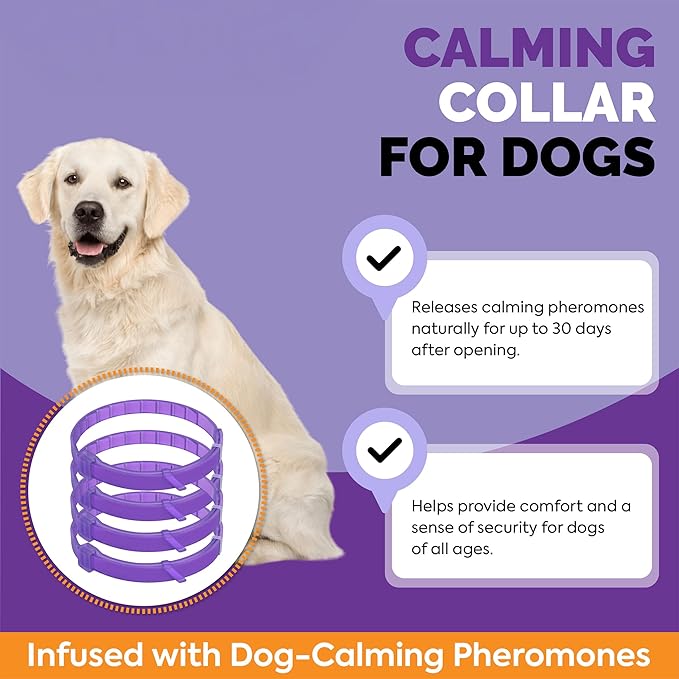 Calming Collar for Dogs: Pheromone-Infused Calming Collar for Dogs - Long-Lasting Calm & Relaxation - Helps Reduce Unwanted Behavior, 4 Pack (Purple)