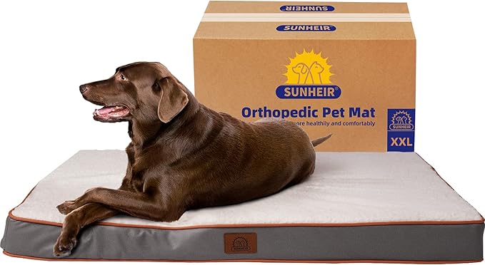 XXL Dog Bed Extra Large Waterproof Big Orthopedic Dog Beds with Removable Washable Cover for Large Dogs, Pet Bed Mat Egg-Crate Foam, XXL(44"X32"X3"), Light Grey