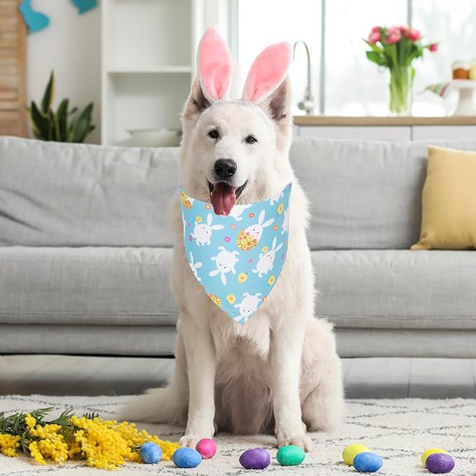 ADOGGYGO 4 Pack Easter Dog Bandana Triangle Dog Scarf Rabbit Easter Egg Pattern Pet Bandana for Large and X-Large Dogs Pets (X-Large)