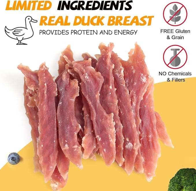 ASMPET Duck Jerky Dog Treats, Human Grade Natural Duck Jerky Tenders Rawhide-Free Grain-Free Gluten-Free Healthy High Protein Low Fat Soft Training Treats for Small Medium Breeds(10.6 oz, 5-Inch)