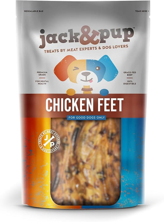 Jack&Pup Dehydrated Chicken Feet for Dogs | All Natural Single Ingredient Dog Treat | Rich in Glucosamine and Chondroitin for Healthy Joints (20 Pack)