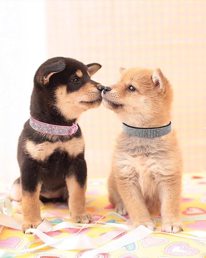 Dog Collar for Medium Dogs, Adjustable Leather Suede Bling Dog Collars,Pink Dog Collar Cat Collar, Rhinestone Dog Collar (M, Pink)